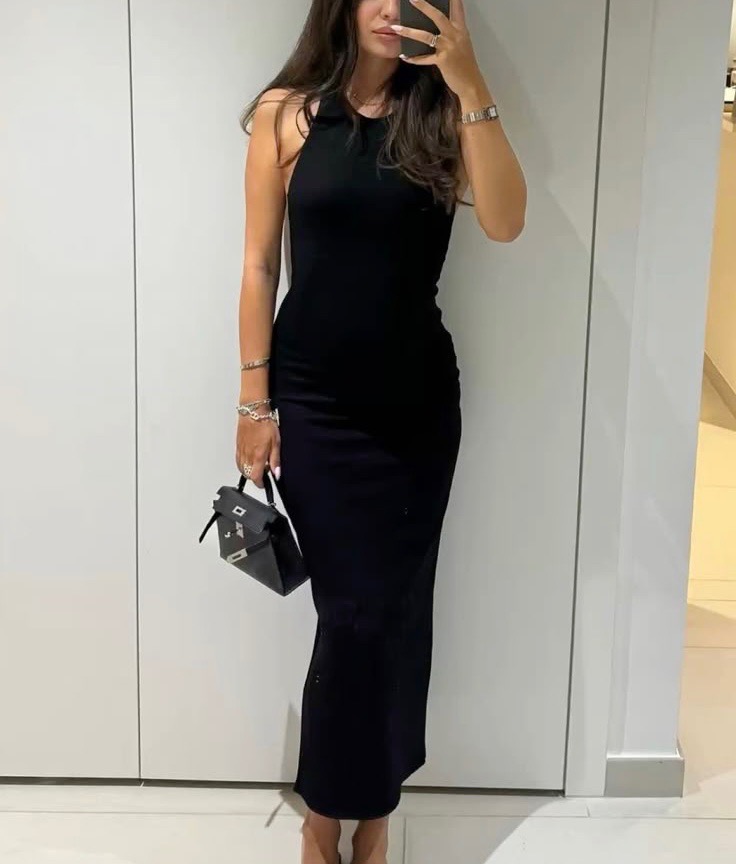 Robe maxi avec mini fente en arrière 🖤✨Basic dress