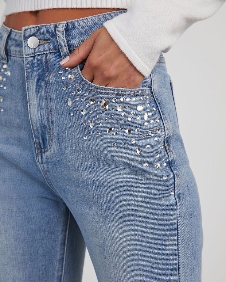 Jeans avec strass / bling pantalon / coupe straight