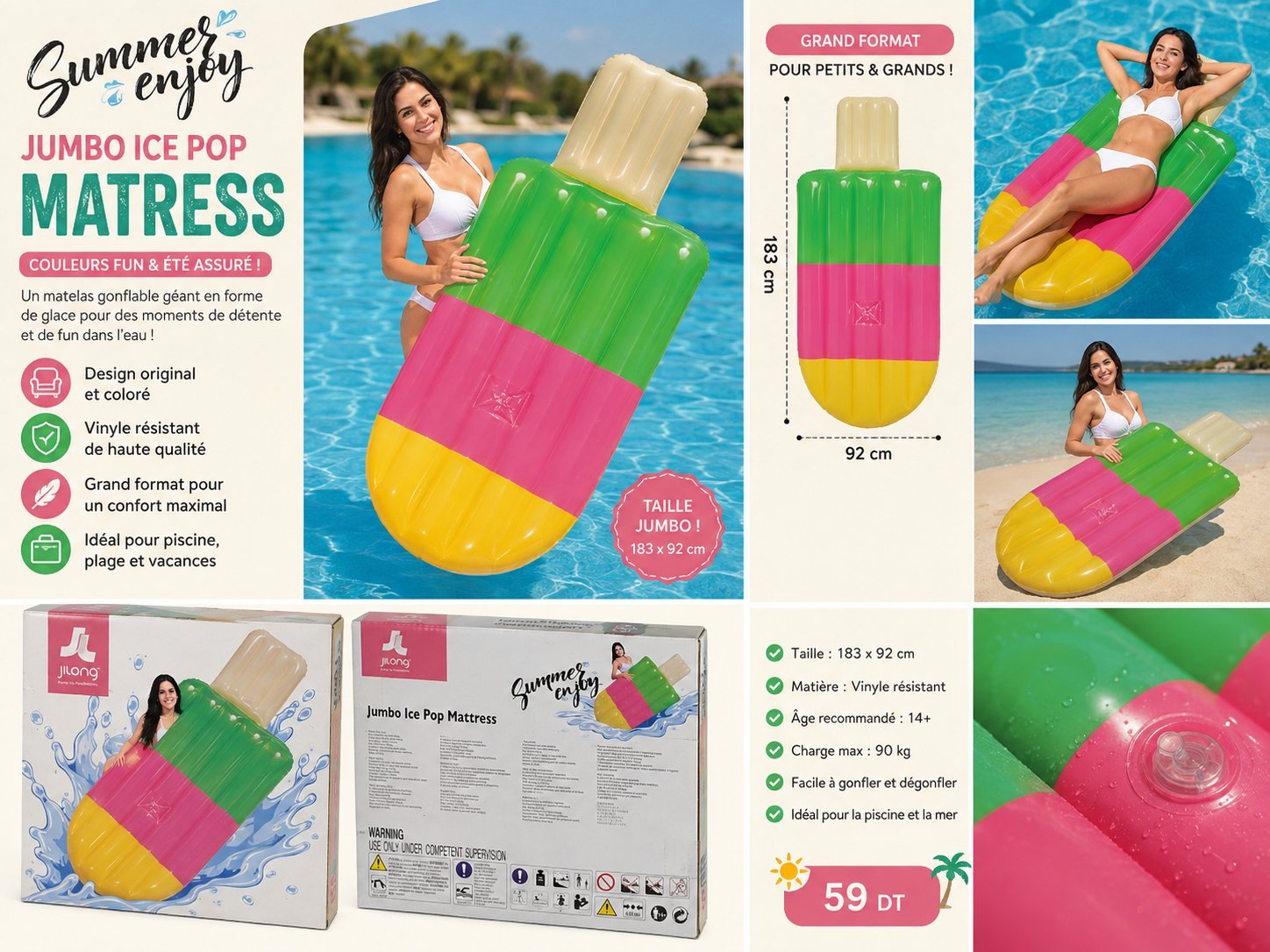Un matelas gonflable géant en forme de glace pour des moments de détente et de fun dans l'eau!🌊⛱️🌞