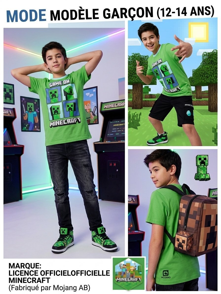 🎮 T-shirt Minecraft Officiel 💚