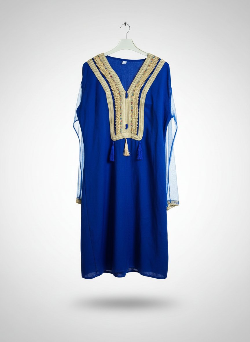 Robe courte traditionnelle bleue et doré 