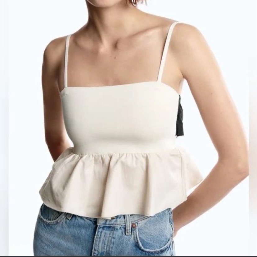 Top péplum écru à fines bretelles Zara taille S