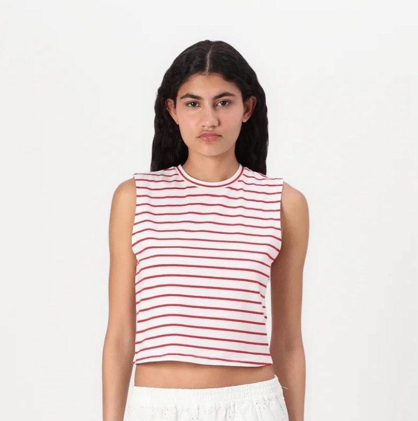 Crop top Stradivaruis à rayures horizontales rouges et blanches