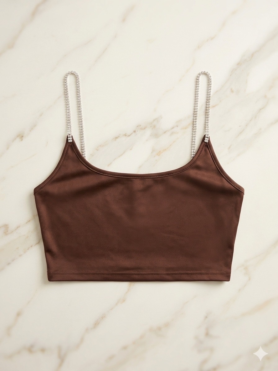 Top marron avec des manches en strass