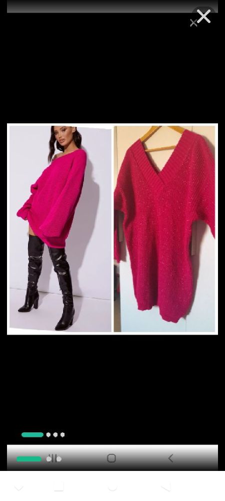 Pull col V rose Fushia irisee