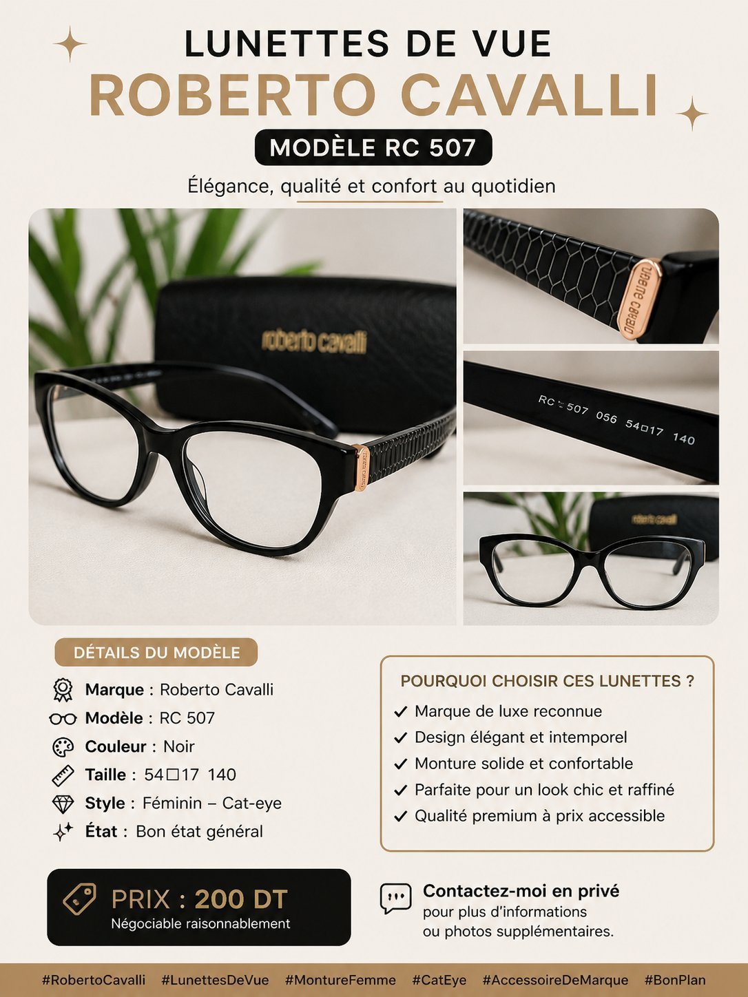 Lunettes de vue Monture en noir Roberto Cavalli 