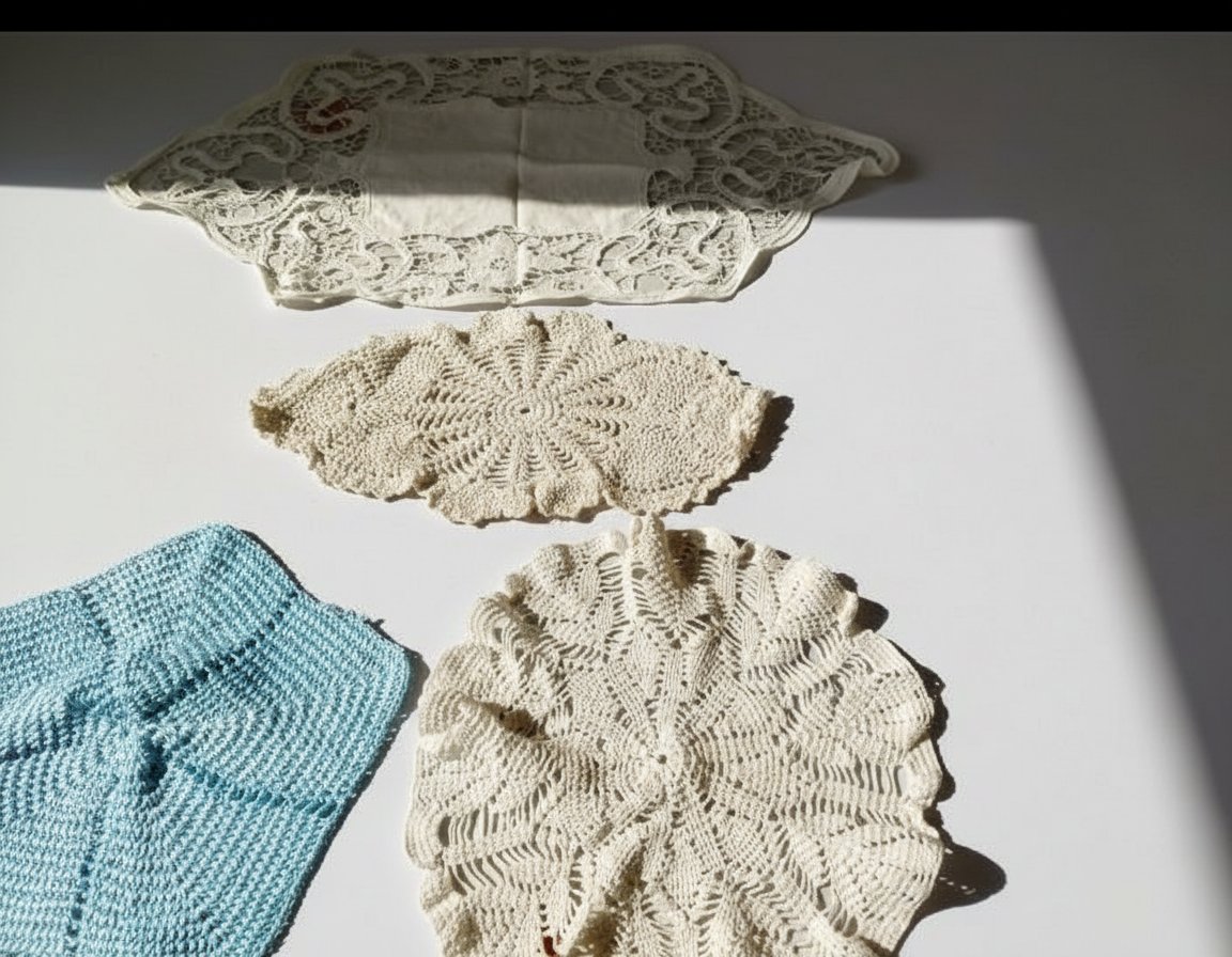 Lot de petits nappes sous vases et status 