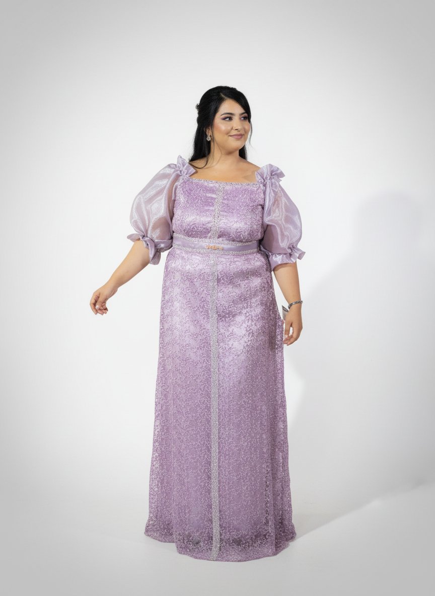 Robe style Caftan moderne portée une fois trop stylée et couleur douce haute couture manches bouffantes 