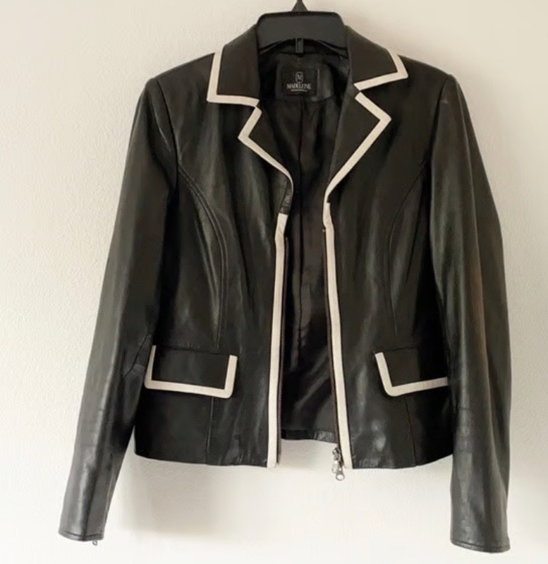 Jacket cuir noire et blanc