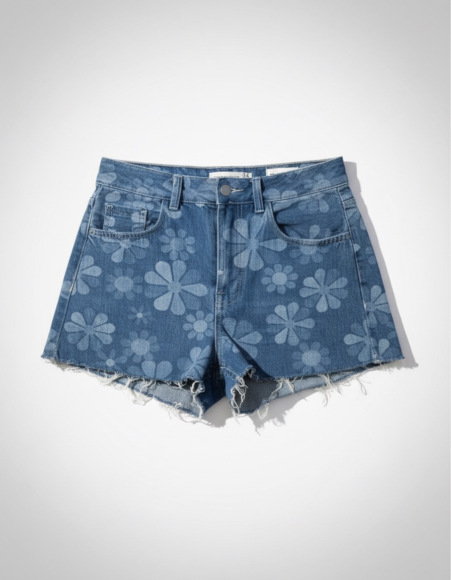 Short jean fleuris