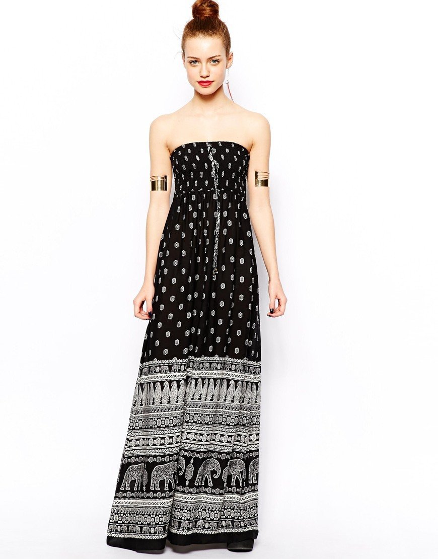 Robe bustier noire imprimée