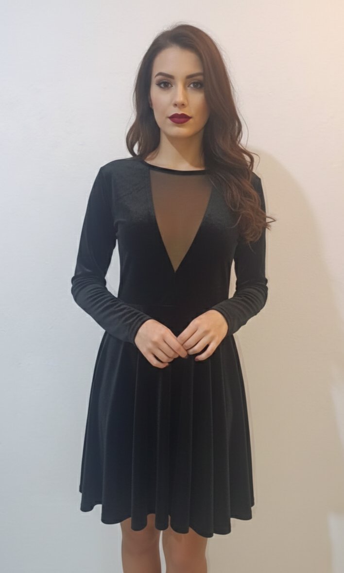 Robe velour noir, dos transparent taille M