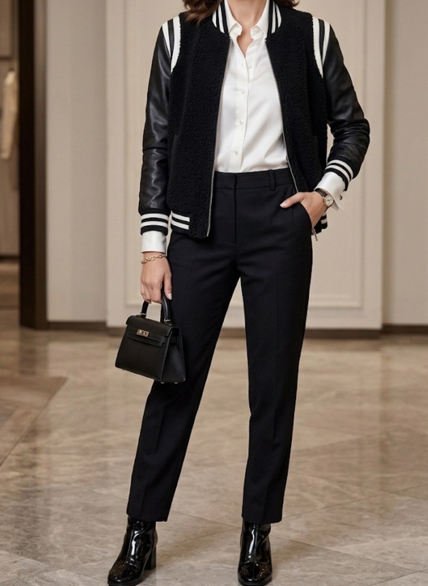 Blouson noire avec des rayures noires et blancs