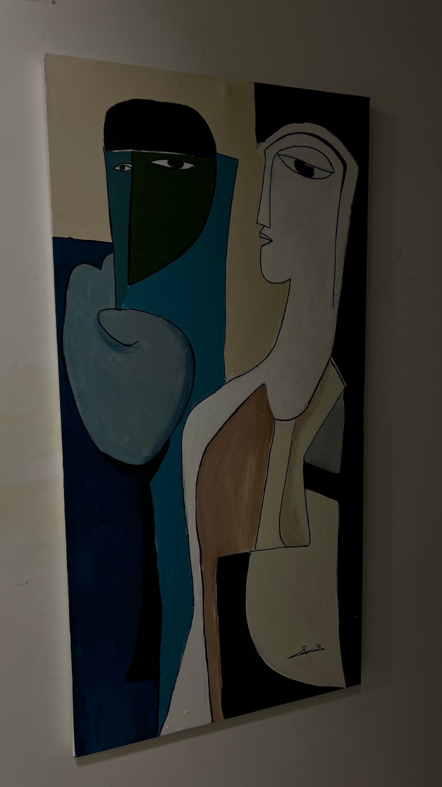 Tableau abstrait moderne visage bleu