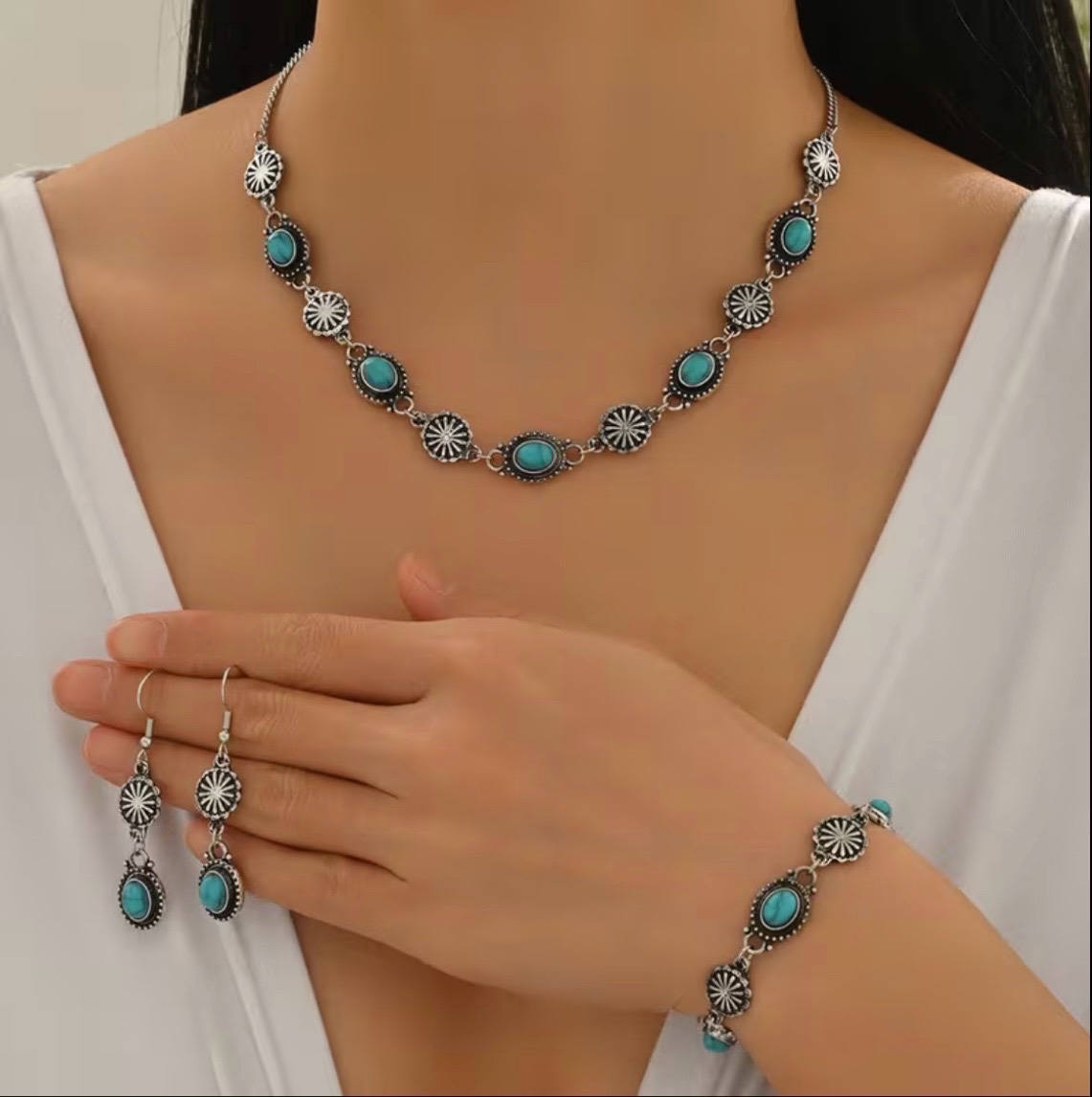 Parure vintage argent et bleu turquoise