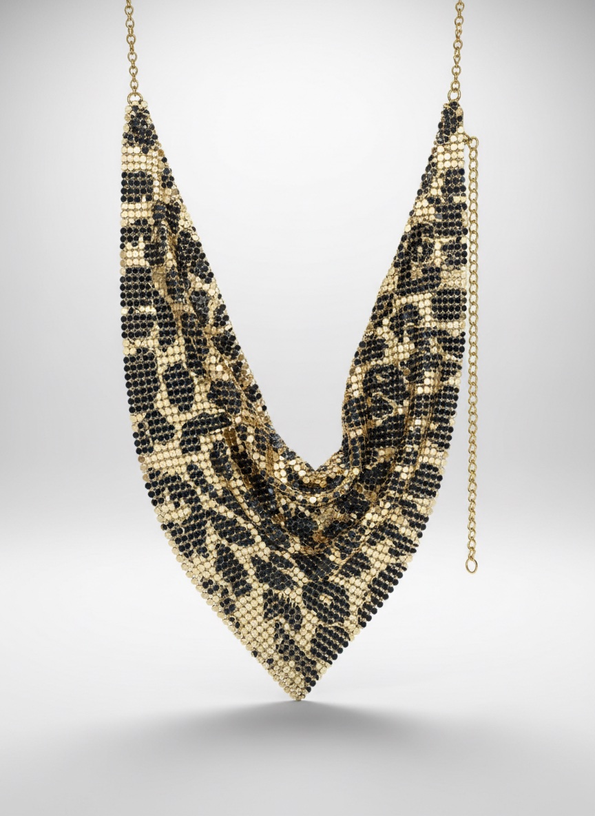 Collier plastron type foulard en cotte de maille doré