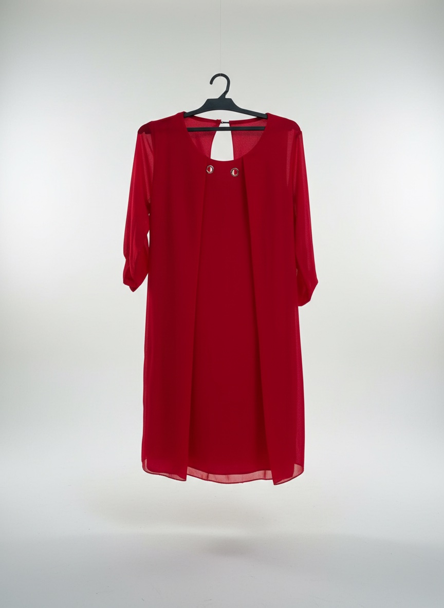 Robe fluide rouge chic (Effet superposé / Voile)