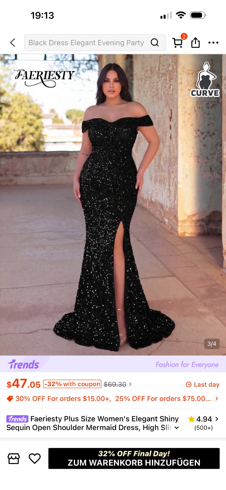 Robe de soirée longue pailletée noire⁠