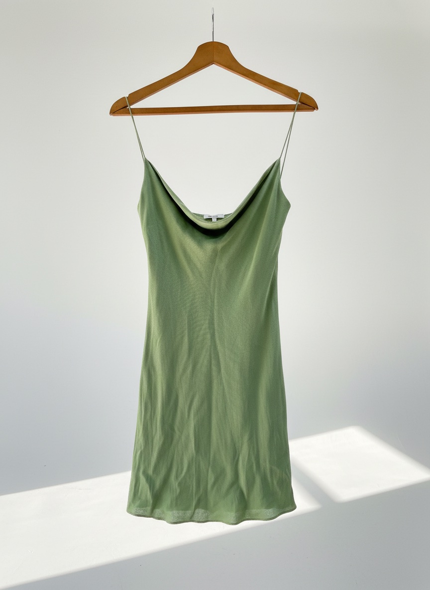 Robe satinée vert sauge Glassons – Taille S – Élégante