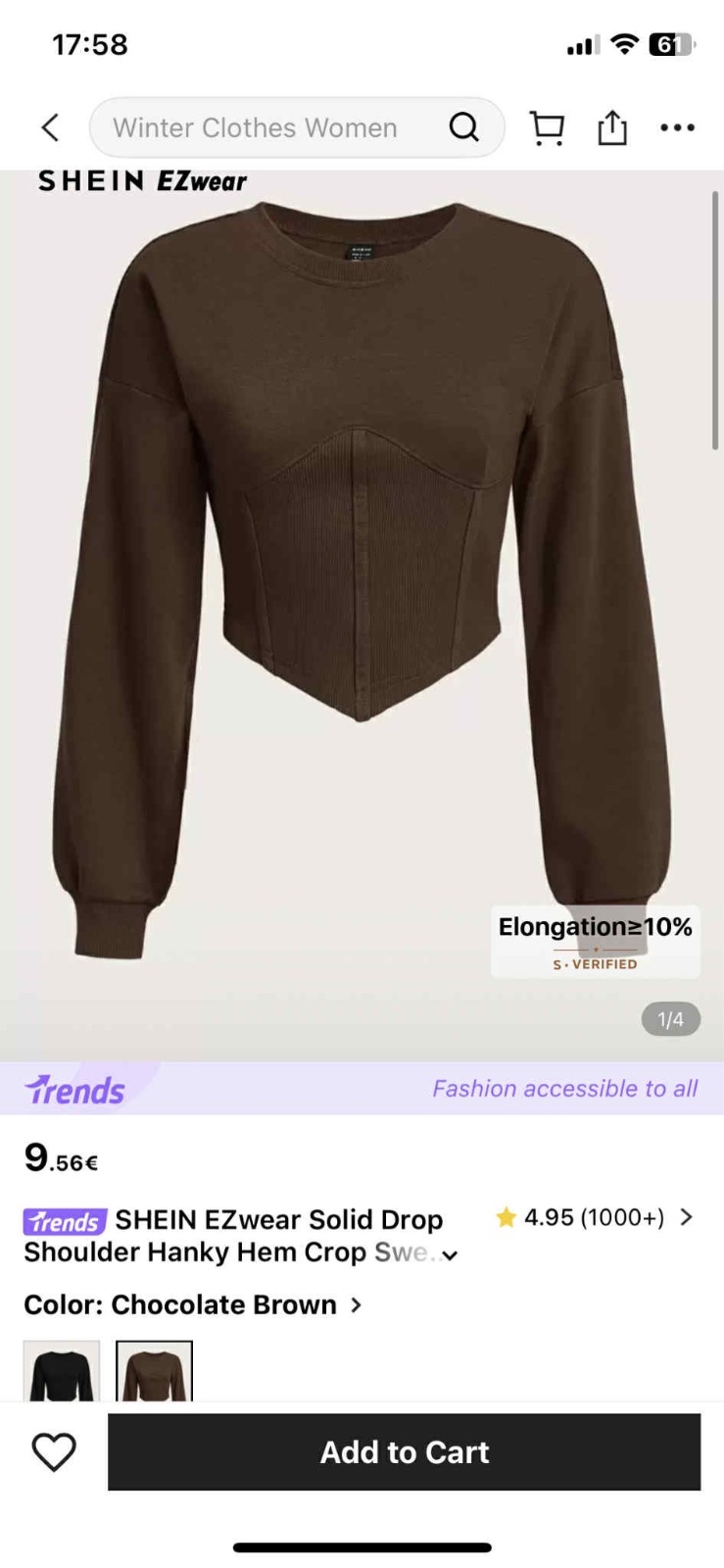 Crop Sweatshirt SHEIN - Marron