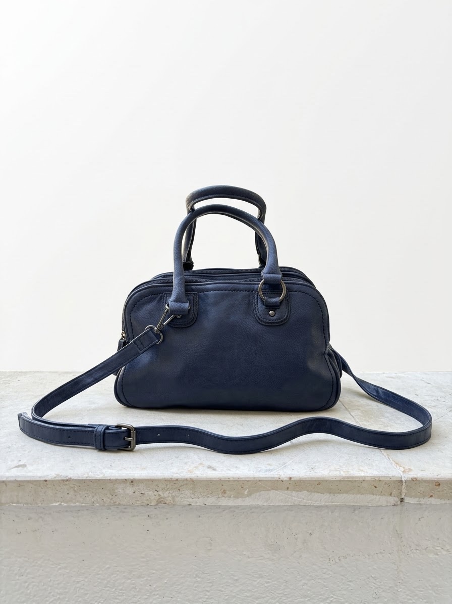 Sac à main / Sac bandoulière Bleu Marine en cuir souple