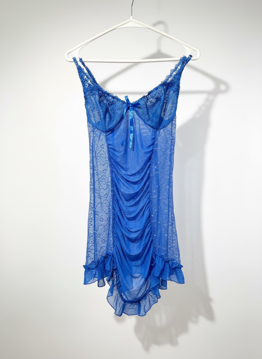 4. Nuisette Bleu Roi en Dentelle & Fronces