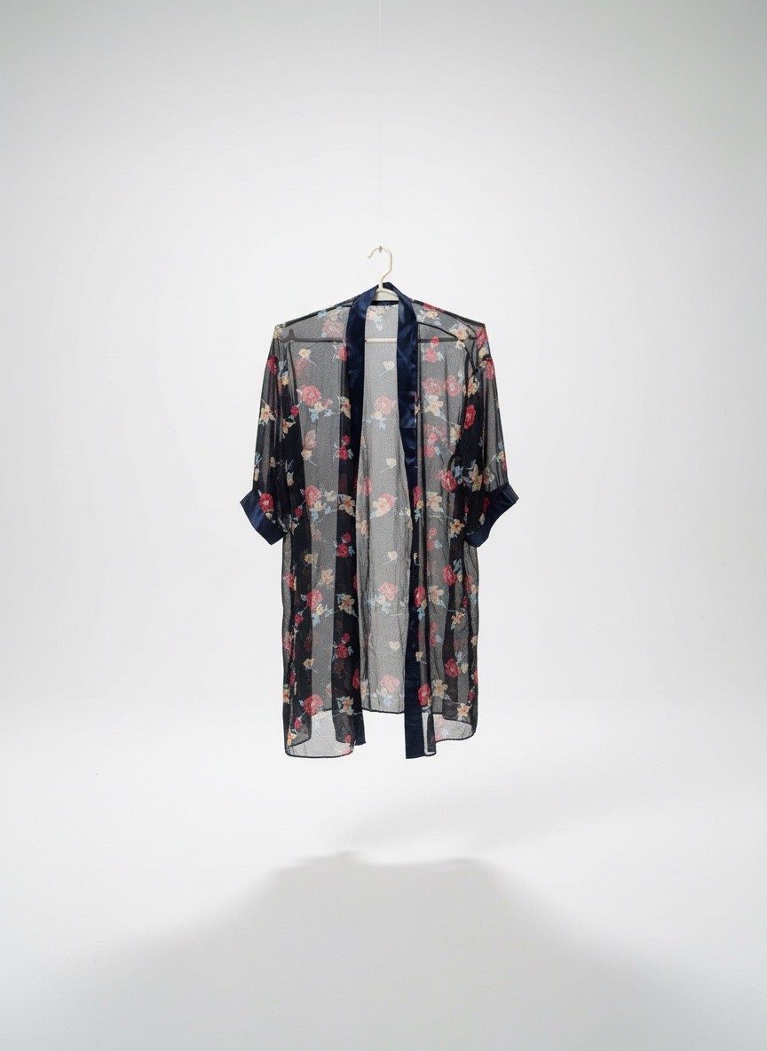 Kimono Imprimé Floral Bleu Nuit