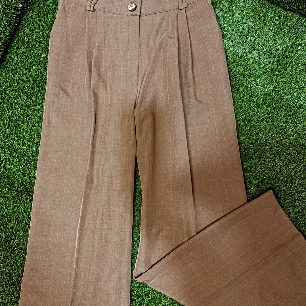 Pantalon rayures camel et blanc