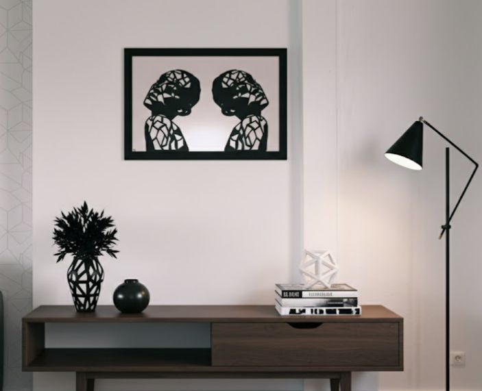Élégance Tableau découpe intitulé dualité daim et bois et vinyle. dimension 70vm sur 50cm 🌄🏫🏫