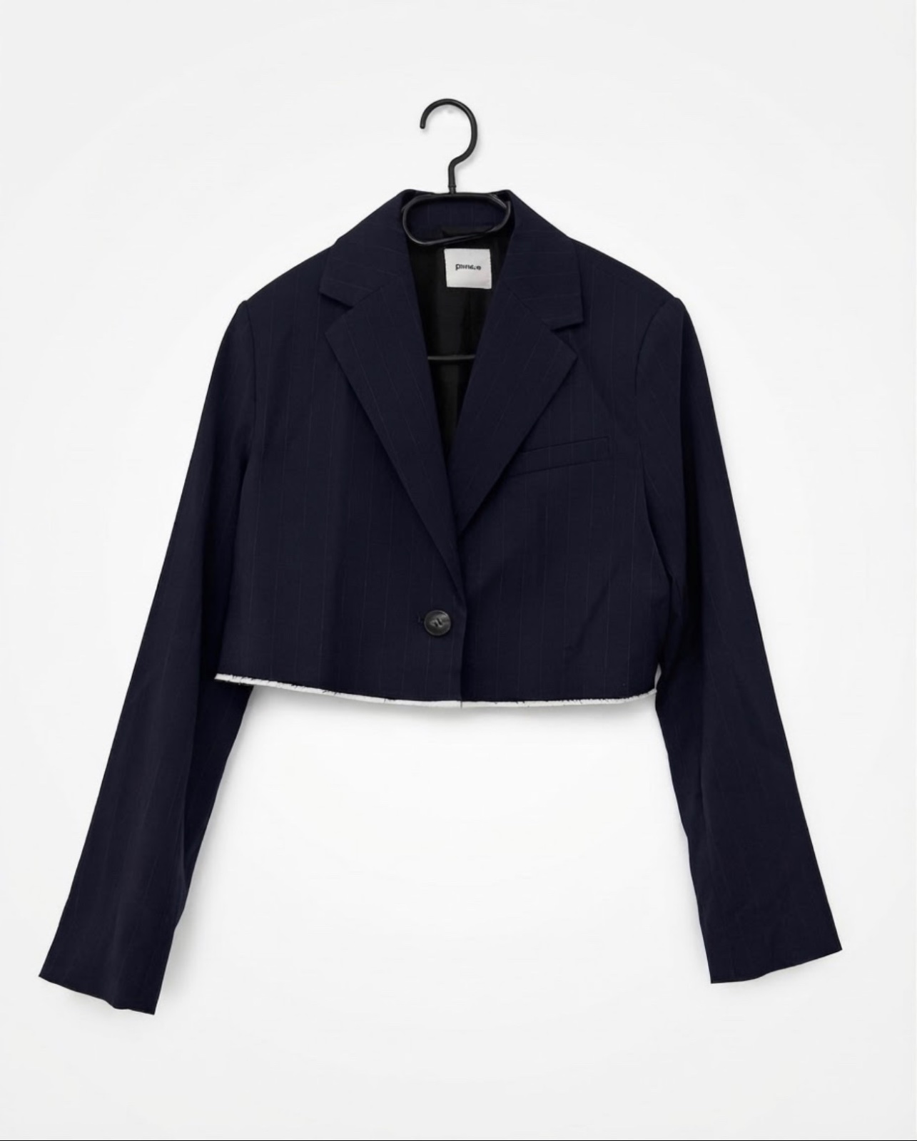 Blazer court bleu marine riée