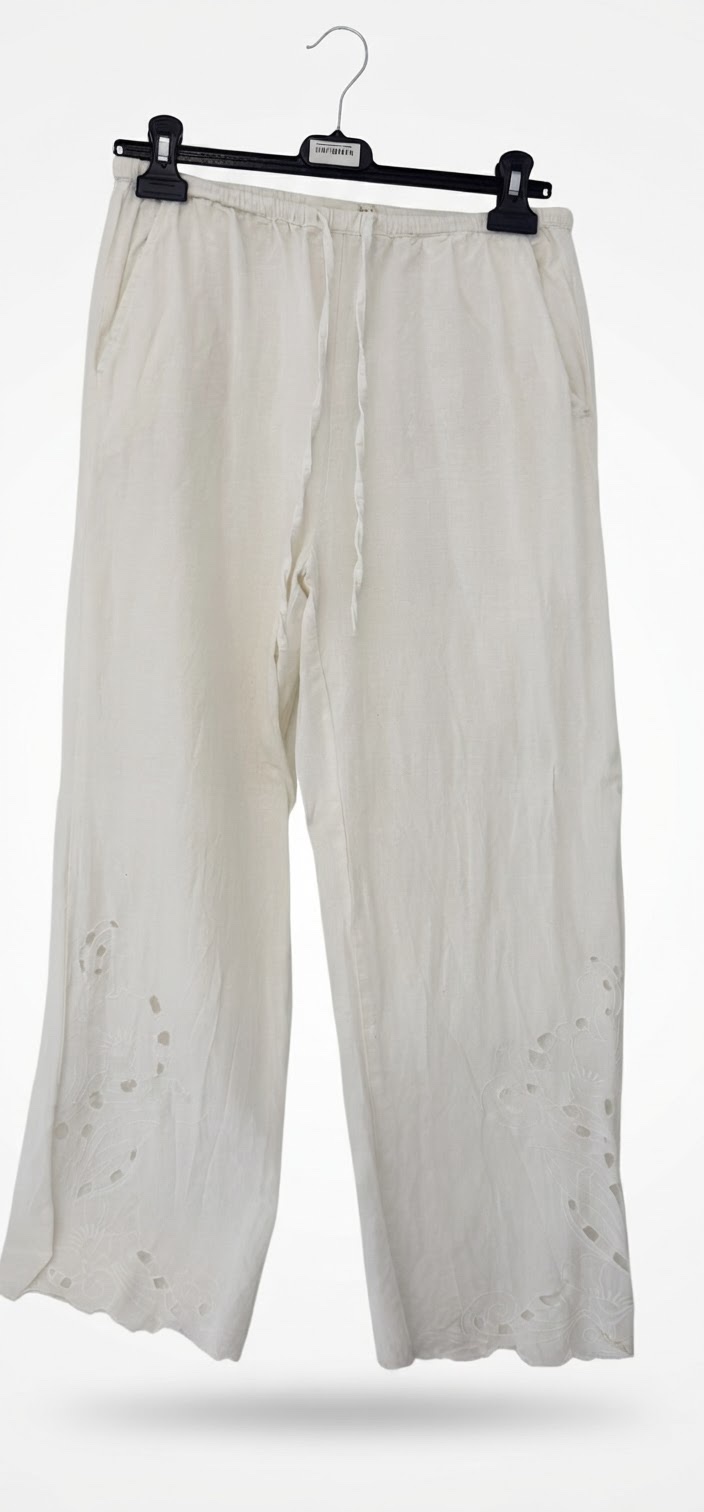 Pantalon large blanc brodé Pull&Bear