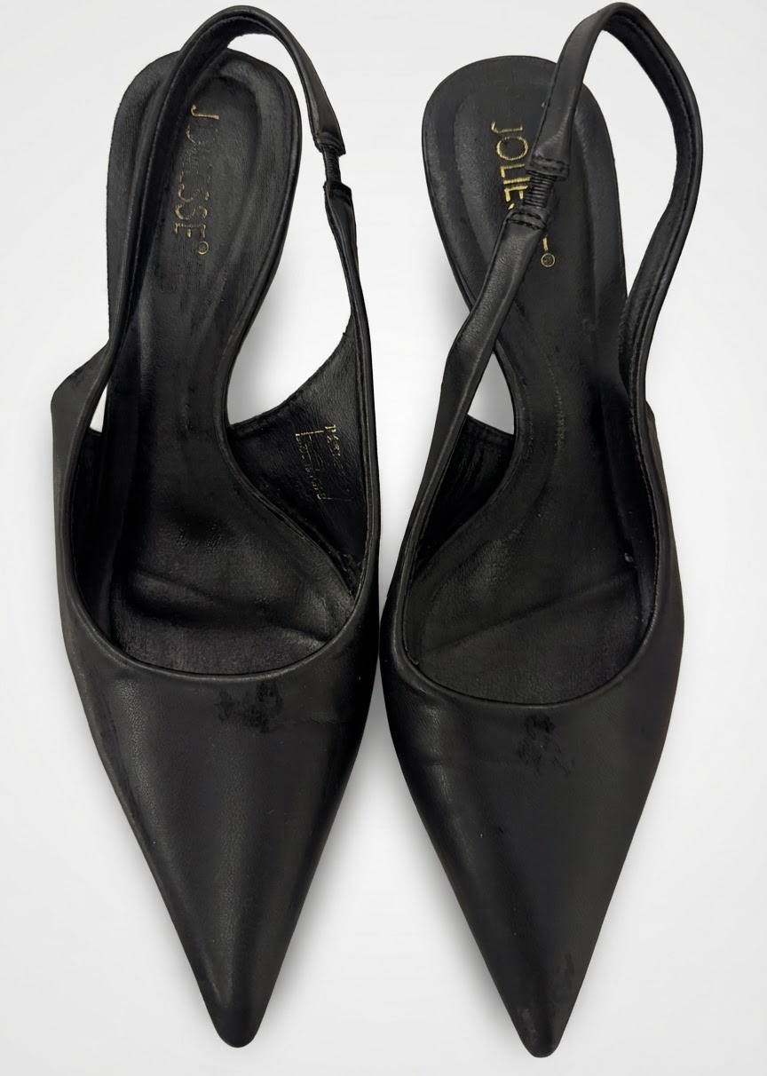 Escarpins slingbacks noirs à talons géométriques de la marque Joliesse