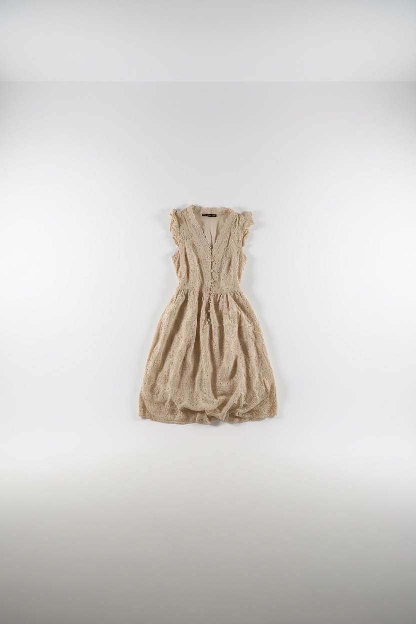 Robe beige maxi  en broderie englaise 