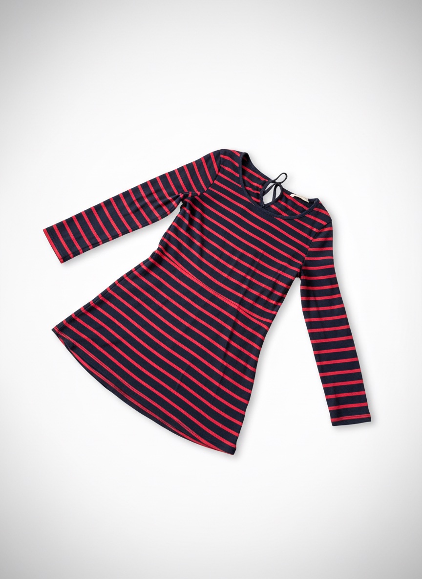 Pull coton rillet rouge et bleu marine avec manches trois quarts