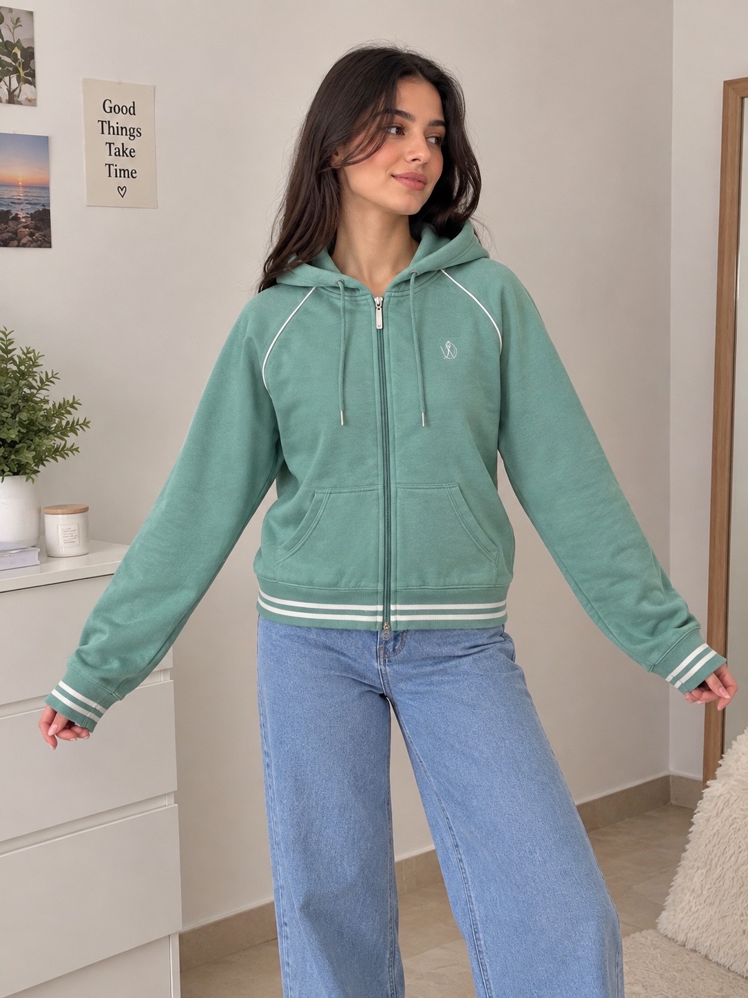 Sweat à capuche vert menthe 