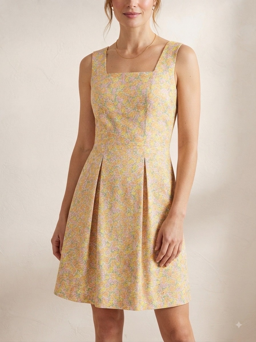 Jolie robe jaune fleurie – style élégant ✨Pièce unique, confectionnée sur mesure