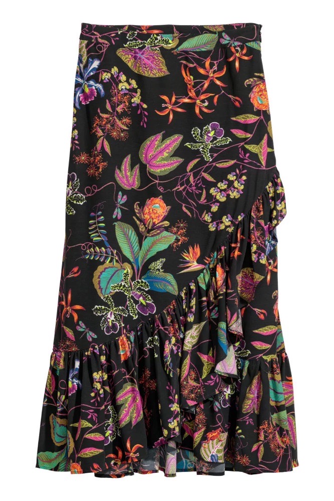 Flounced Floral Midi Skirt
