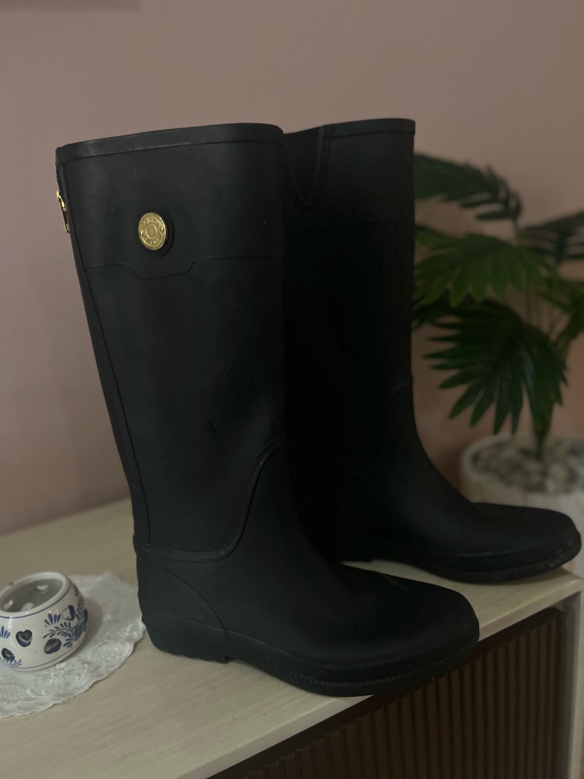Bottes de pluie caoutchouc Tommy Hilfiger "Calipso" noir dos fermeture éclair ac