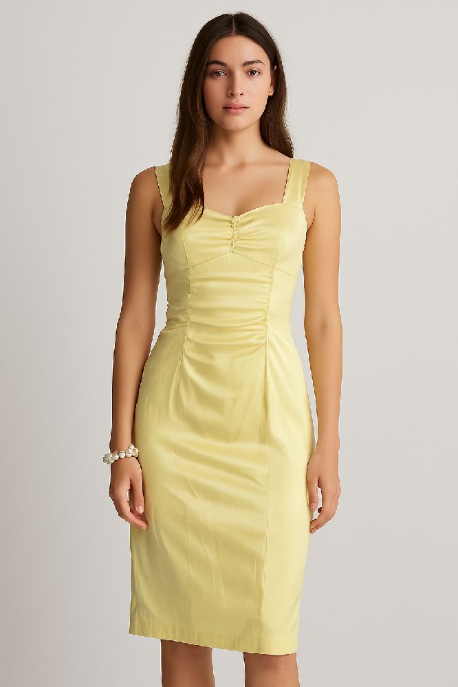 Robe soirée jaune pastel satiné 