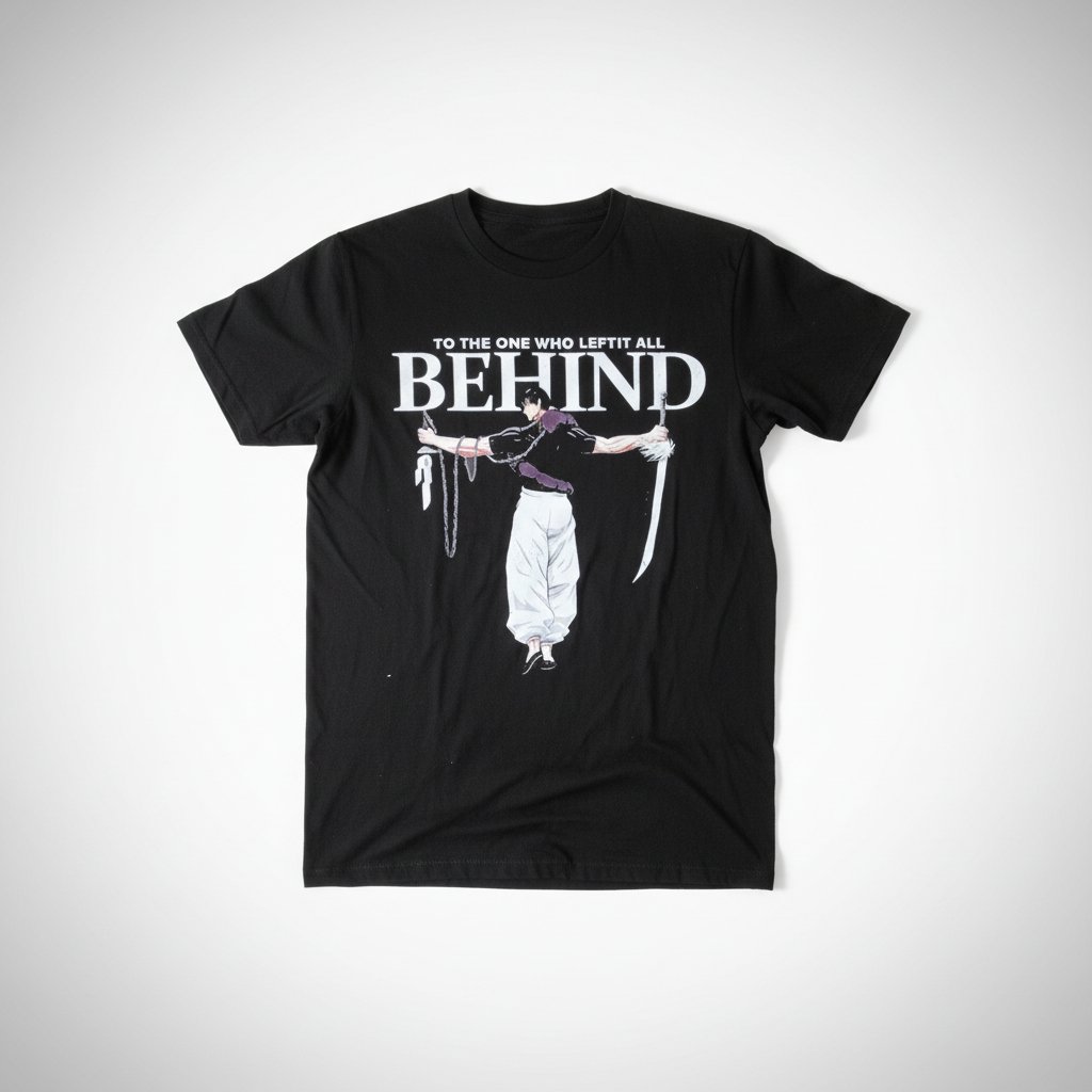 Black sports shirt featuring an anime character
