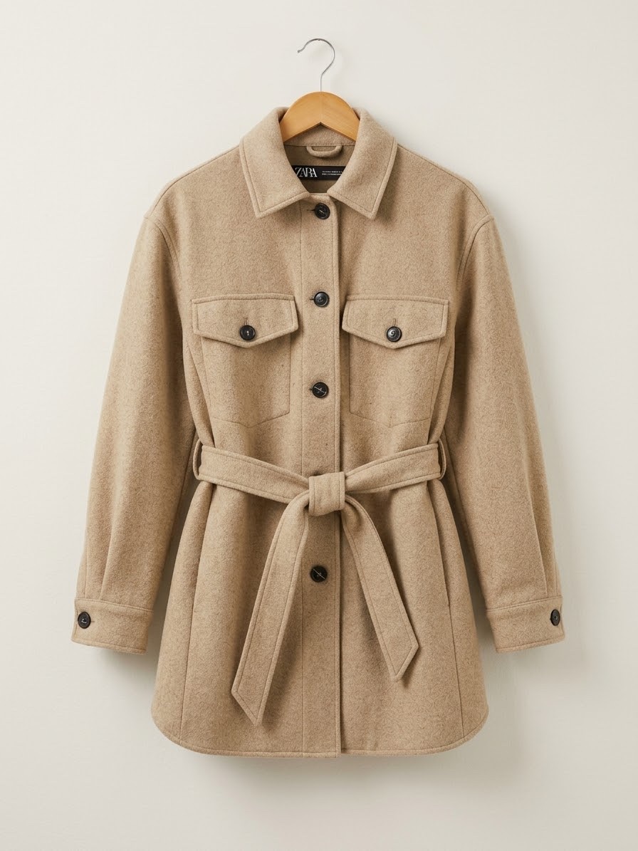 : Surchemise/Veste Ceinturée ZARA Beige T. XS