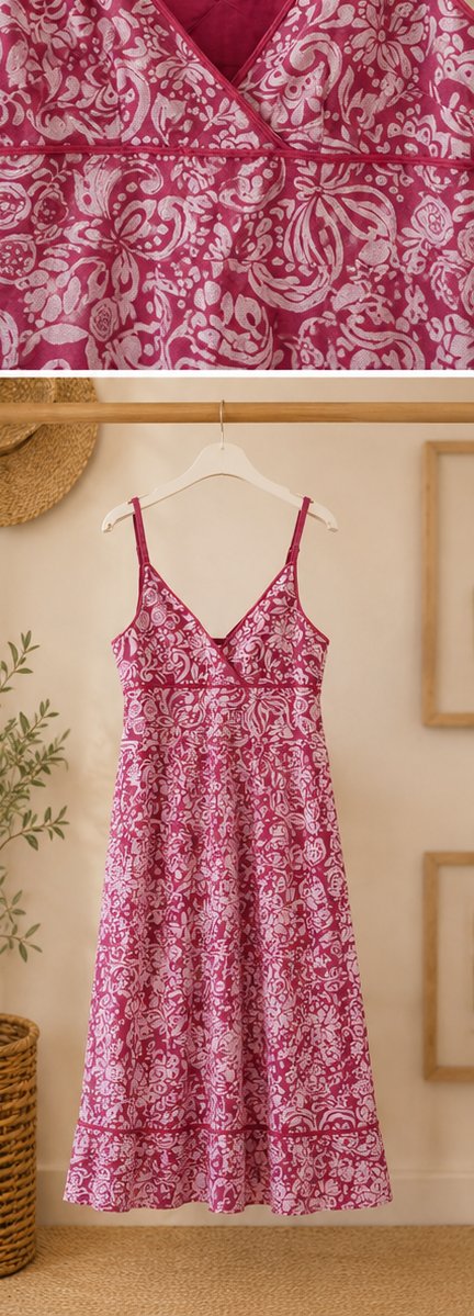 Robe courte fleurie rouge bordeaux à bretelles réglables