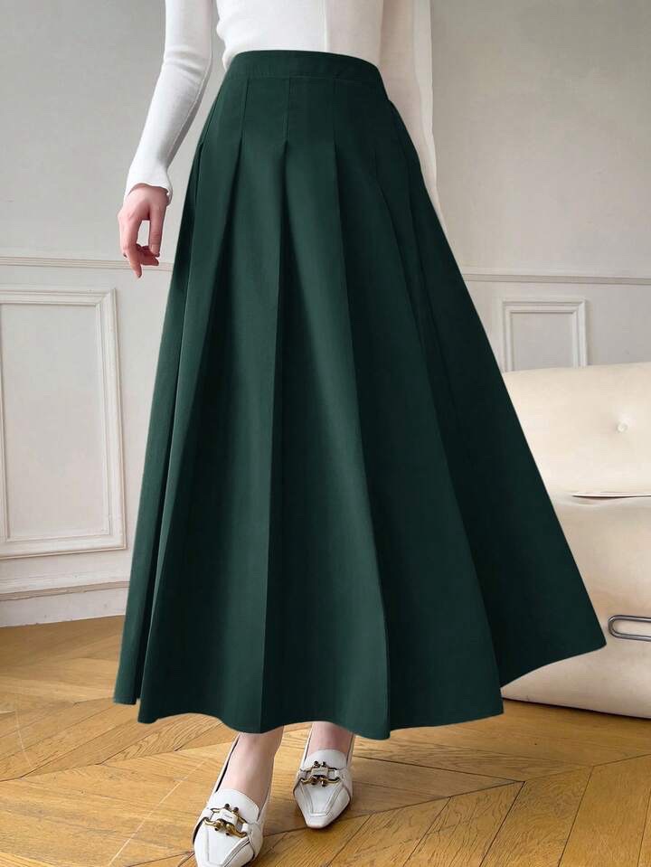 Jupe évasée plissée à taille haute  longue verte taille 38 de la marque SHEIN