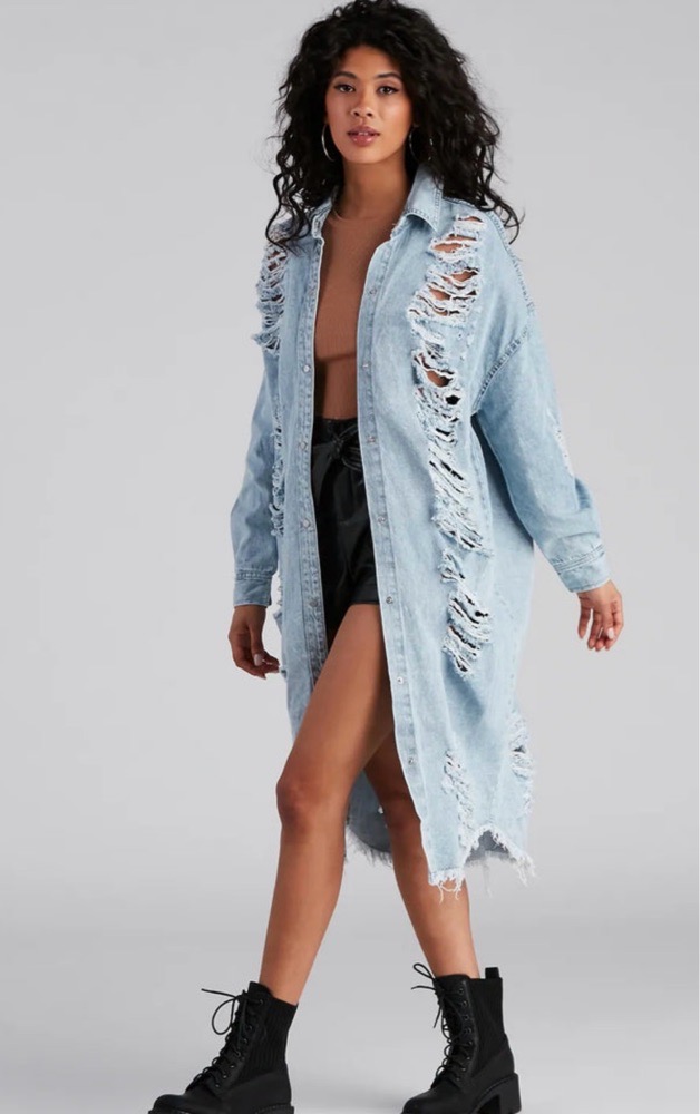 Veste robe longue en jean détruit HIGHTWAY JEANS taille  S/M oversized