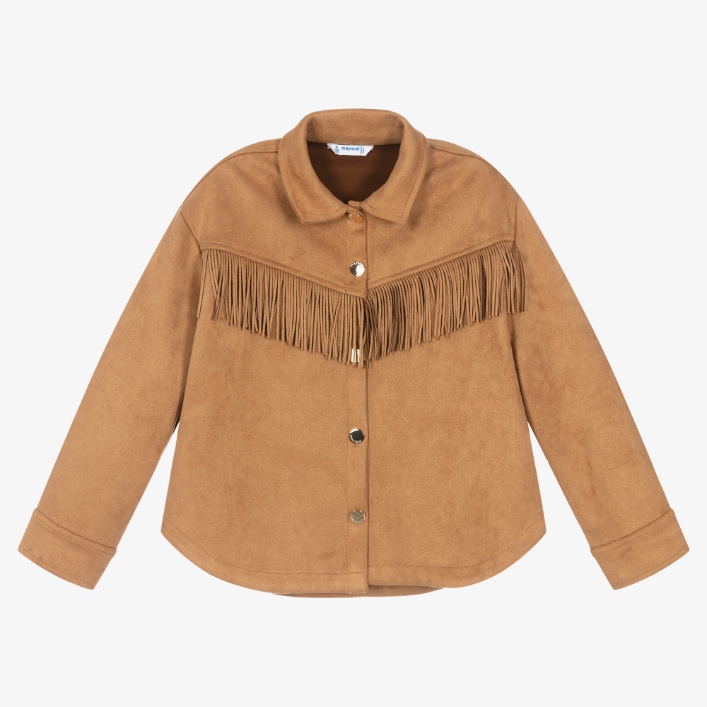 CHEMISE À FRANGES EN FAUX DAIM MARRON CLAIR POUR FILLE S