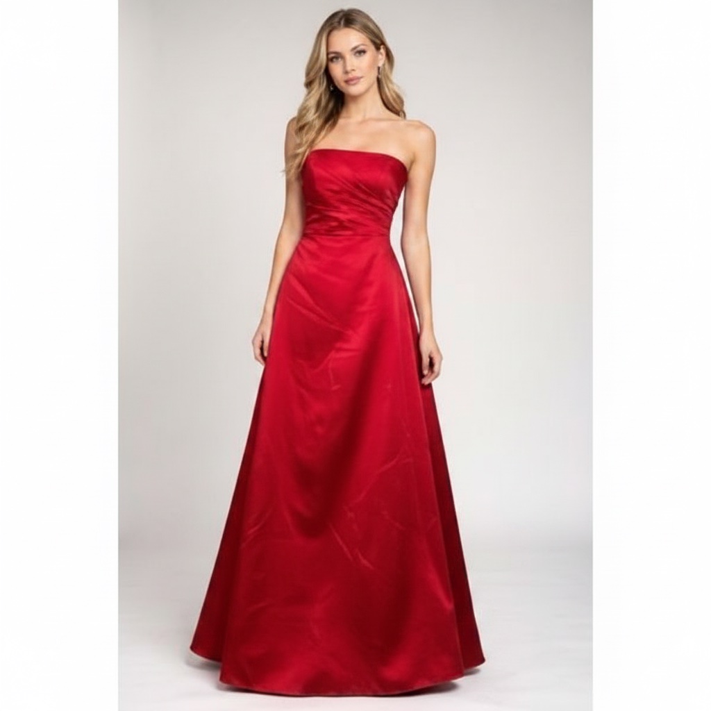 Robe soirée longue dos nu satin ajusté puis évasé rouge taille 40/42