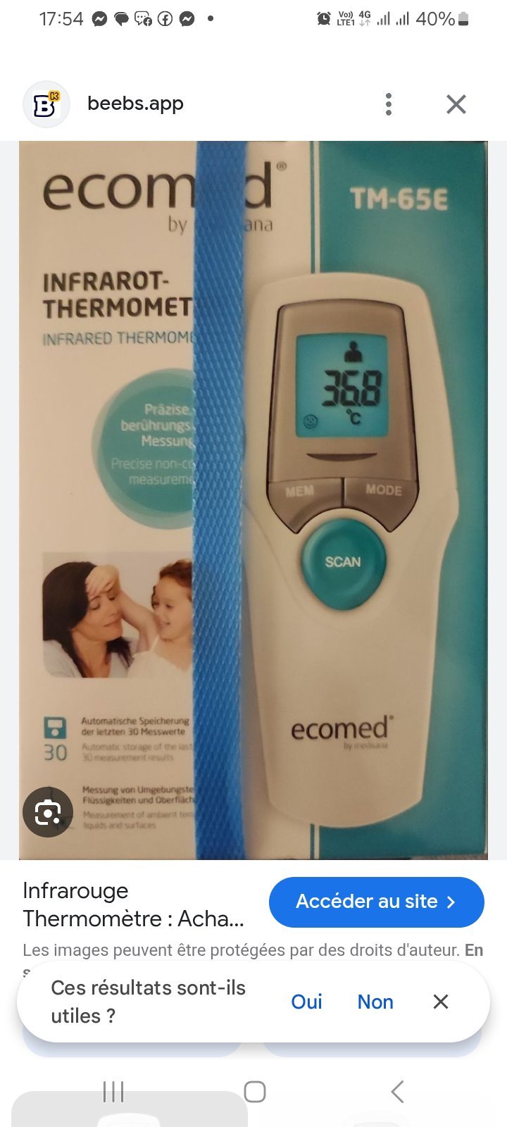  thermomètre infrarouge sans contact Ecomed TM-65E. 