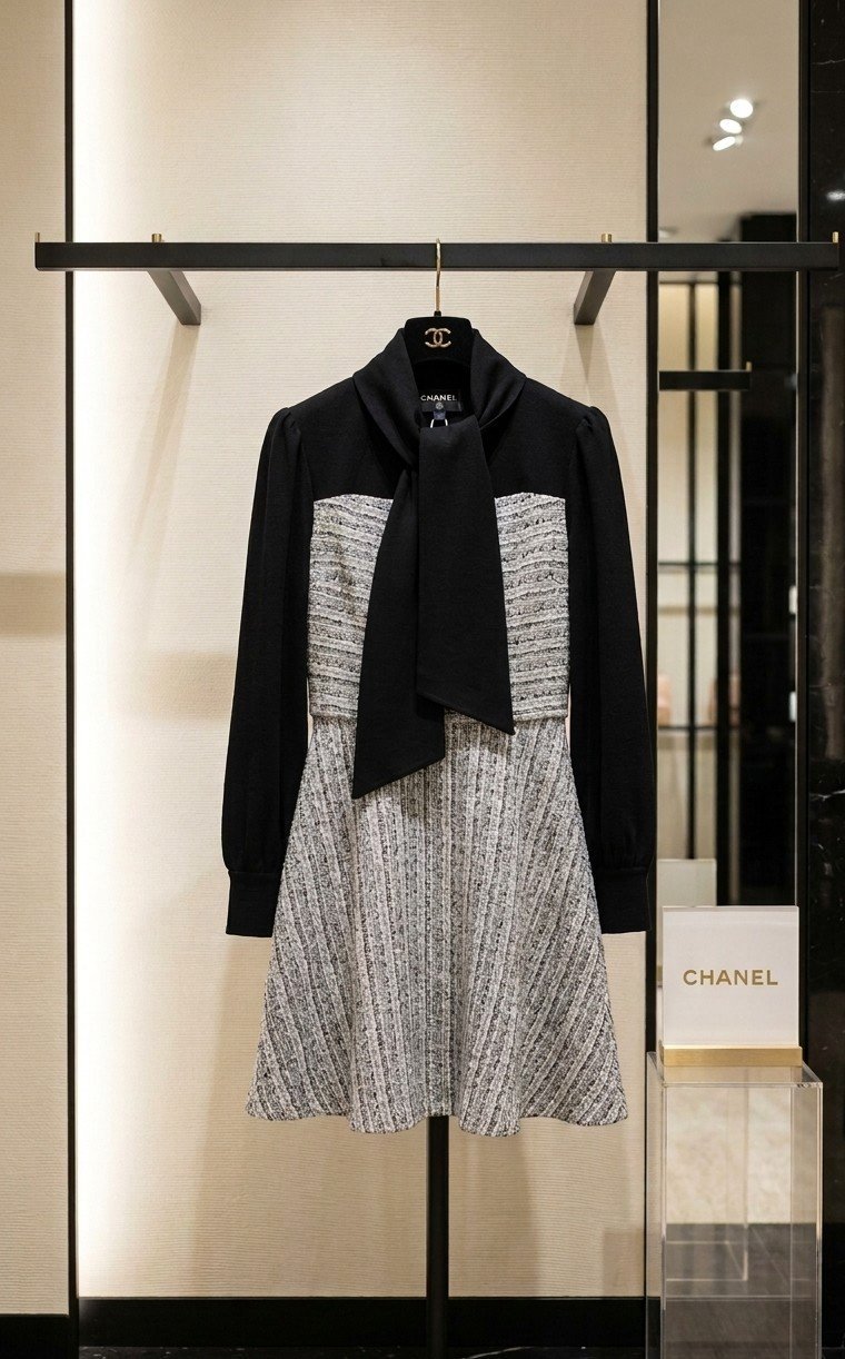 فستان اسود و ابيض من chanel
