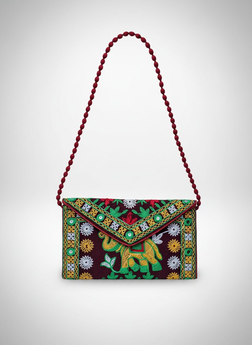 Sac pochette artisanal brodé (Origine Népal)