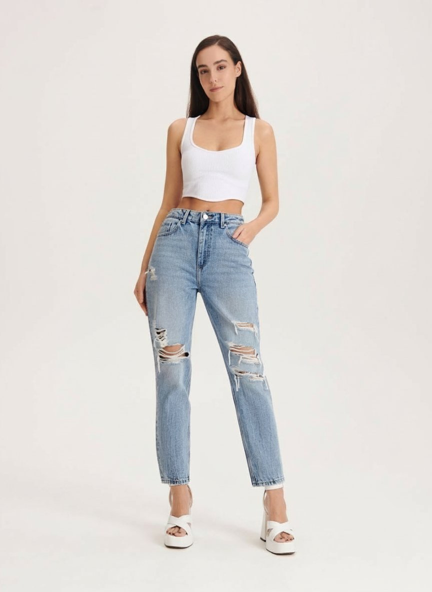Jean bleu effet déchiré 